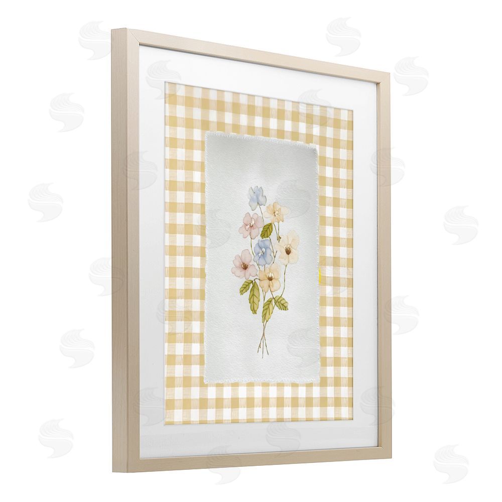 Arlington Prints Soft Gingham Flowers Brown Framed Print Under Glass with White Mat Wall Art