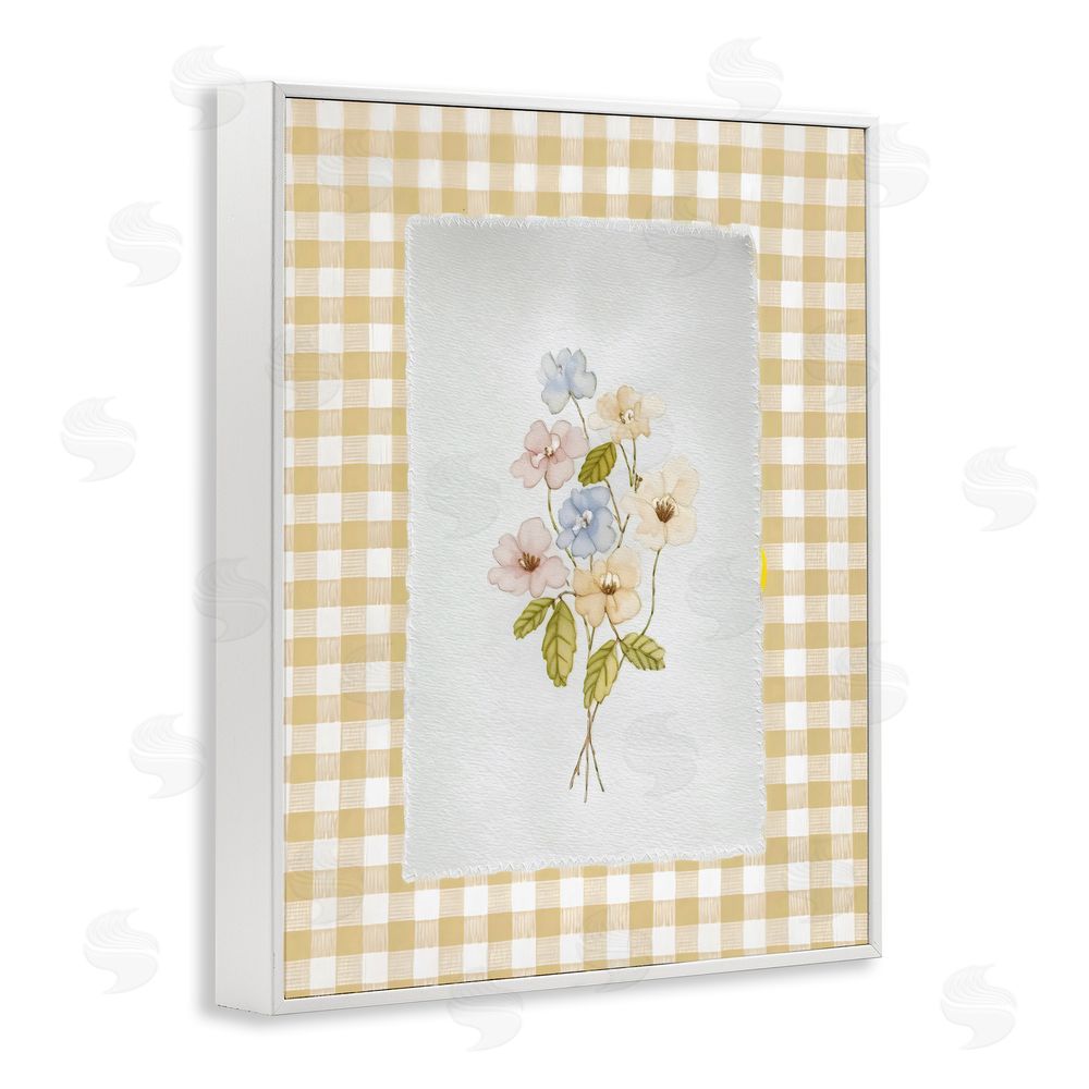 Arlington Prints Soft Gingham Flowers White Framed Giclee Wall Art Print