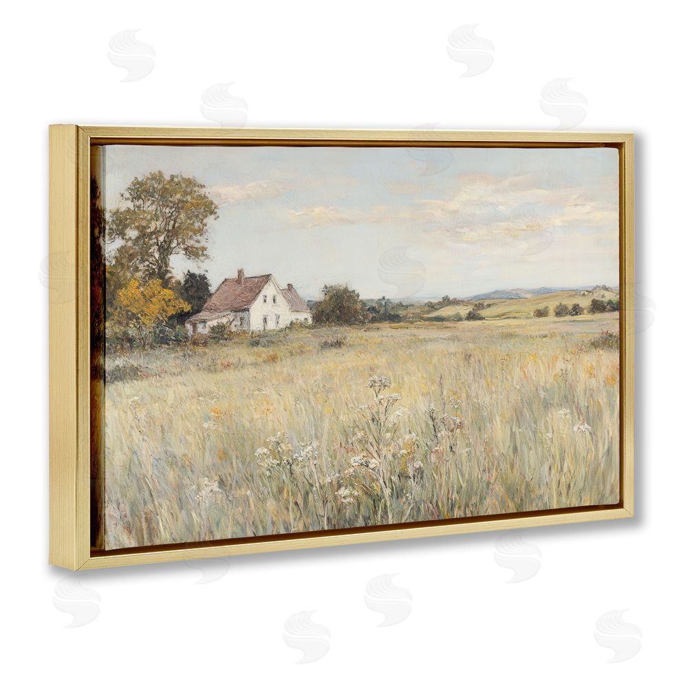 Petal Prints Design Country Living in Golden Meadow Gold Floating Frame Canvas Wall Art Print