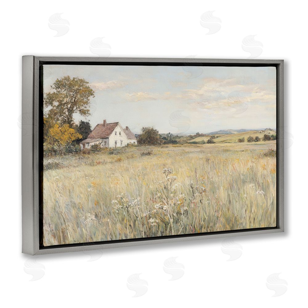 Petal Prints Design Country Living in Golden Meadow Gray Floating Frame Canvas Wall Art Print
