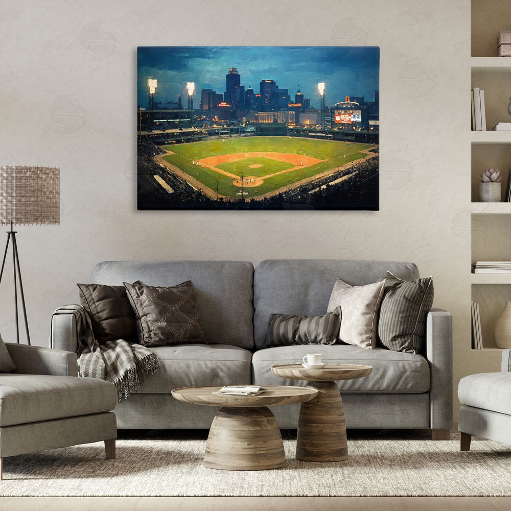 Arlington Prints Baseball Stadium at Night Stretched Canvas Wall Art Print in Room