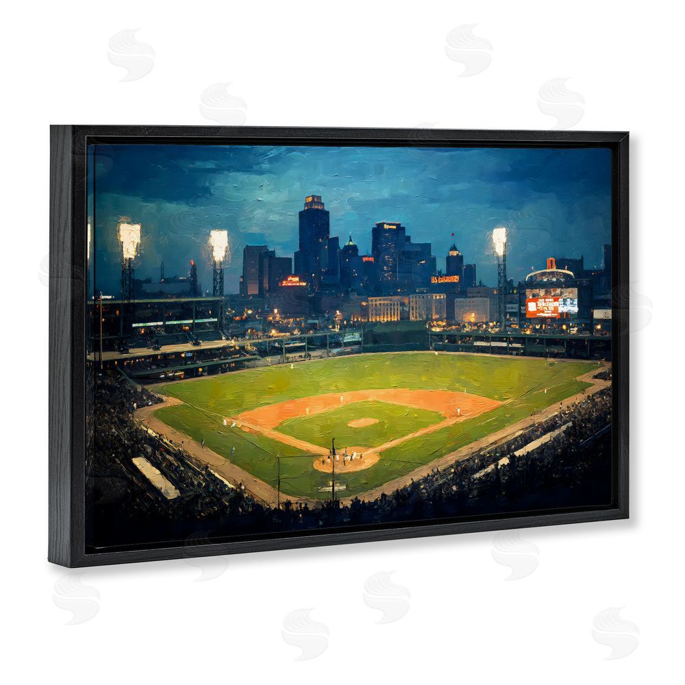 Arlington Prints Baseball Stadium at Night Black Floating Frame Canvas Wall Art Print