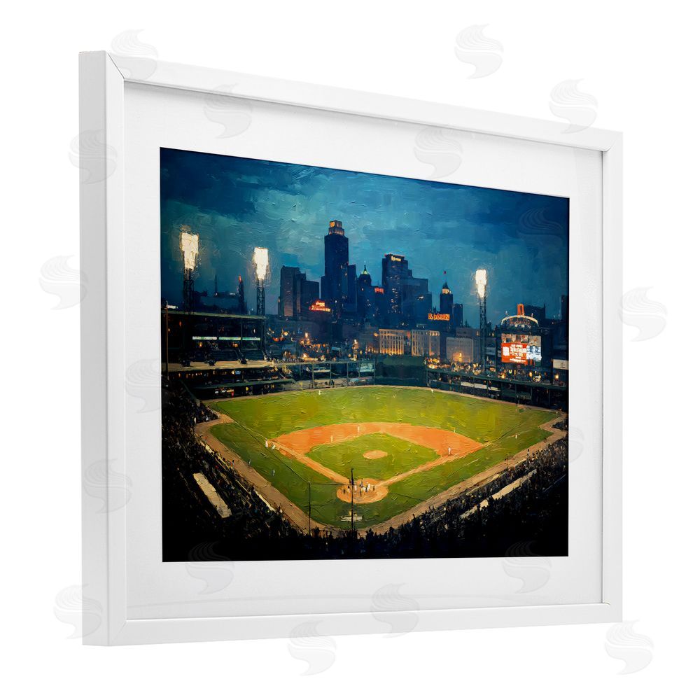 Arlington Prints Baseball Stadium at Night White Framed Print Under Glass Wall Art