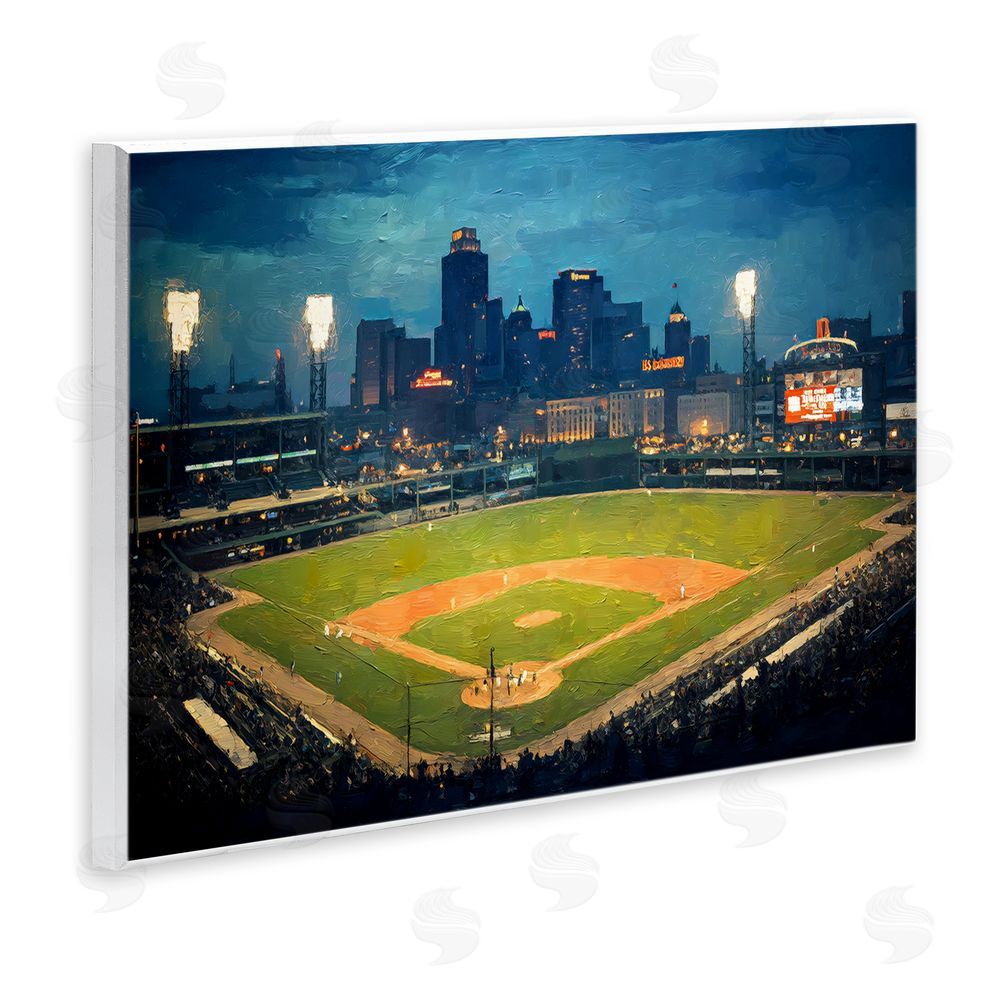 Arlington Prints Baseball Stadium at Night Wooden Wall Plaque Art Print