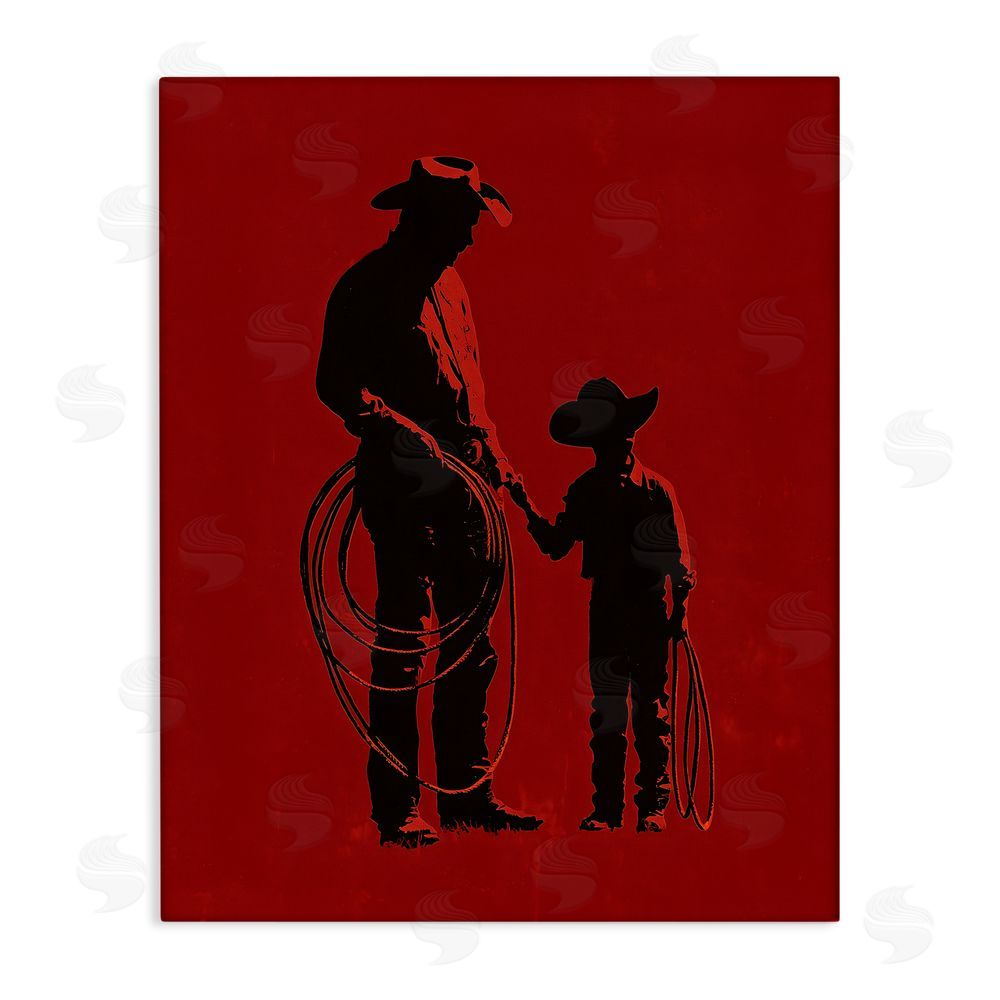 Arlington Prints Burgundy Cowboy Father & Son Stretched Canvas Wall Art Print