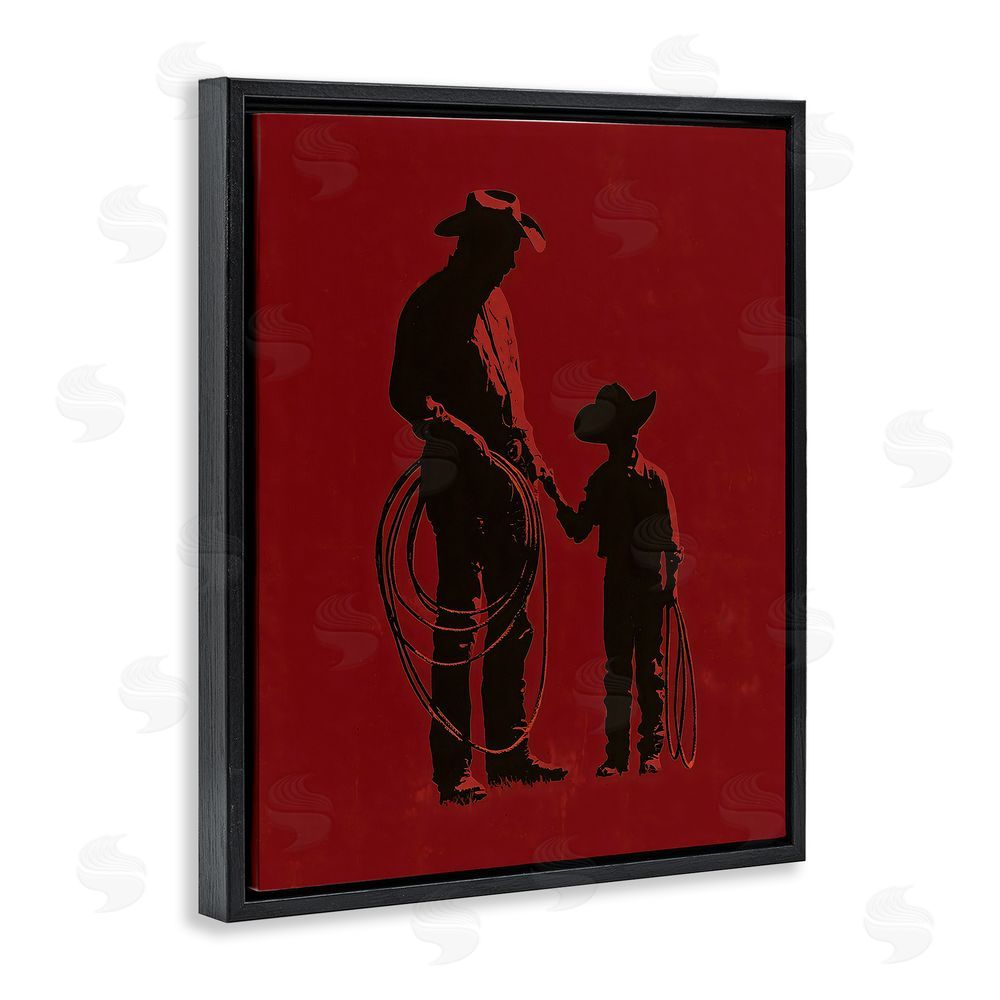 Arlington Prints Burgundy Cowboy Father & Son Black Floating Frame Canvas Wall Art Print
