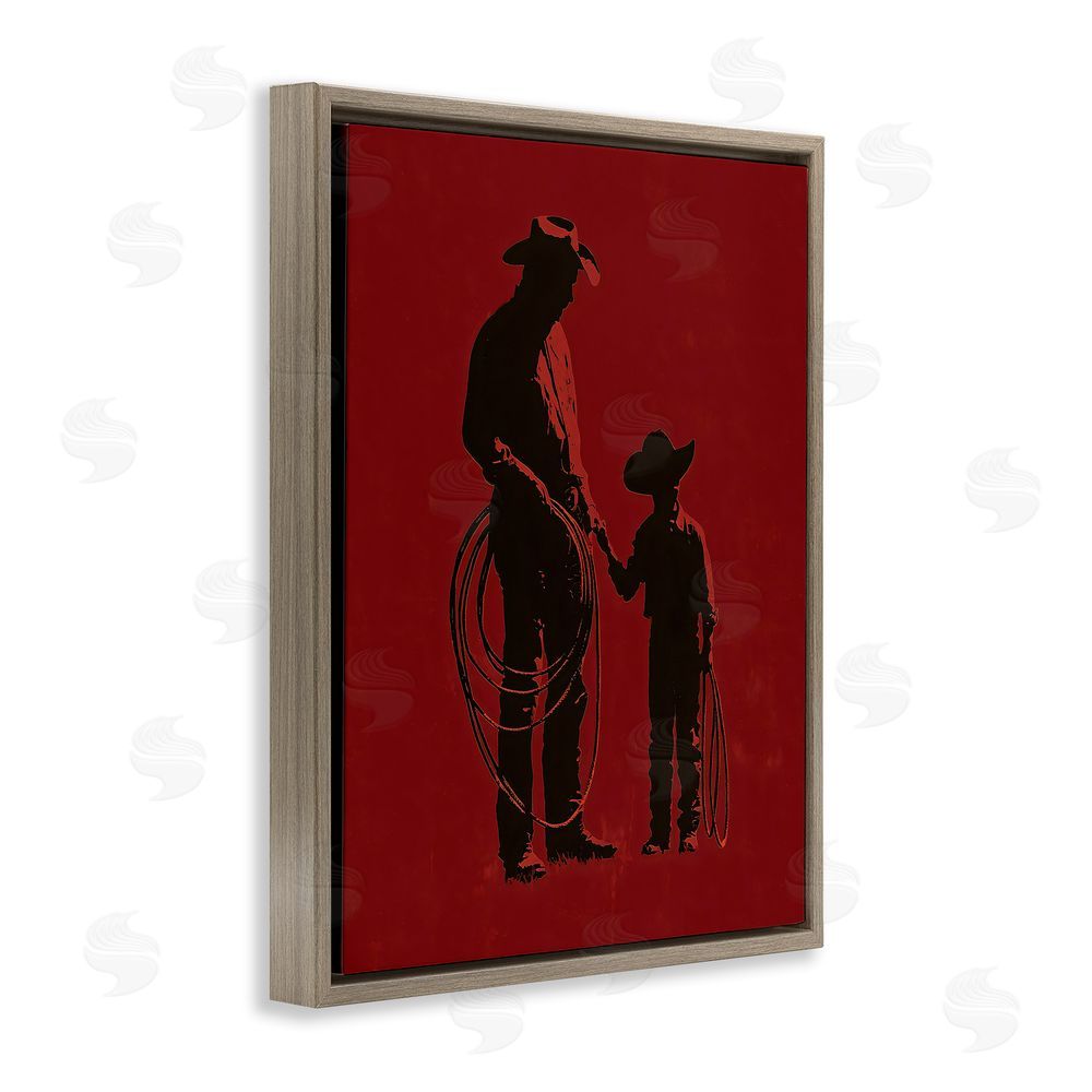 Arlington Prints Burgundy Cowboy Father & Son Brown Floating Frame Canvas Wall Art Print