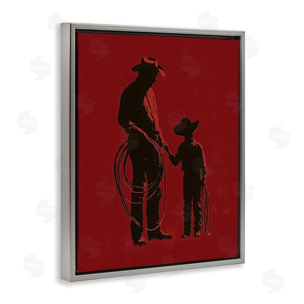 Arlington Prints Burgundy Cowboy Father & Son Gray Floating Frame Canvas Wall Art Print