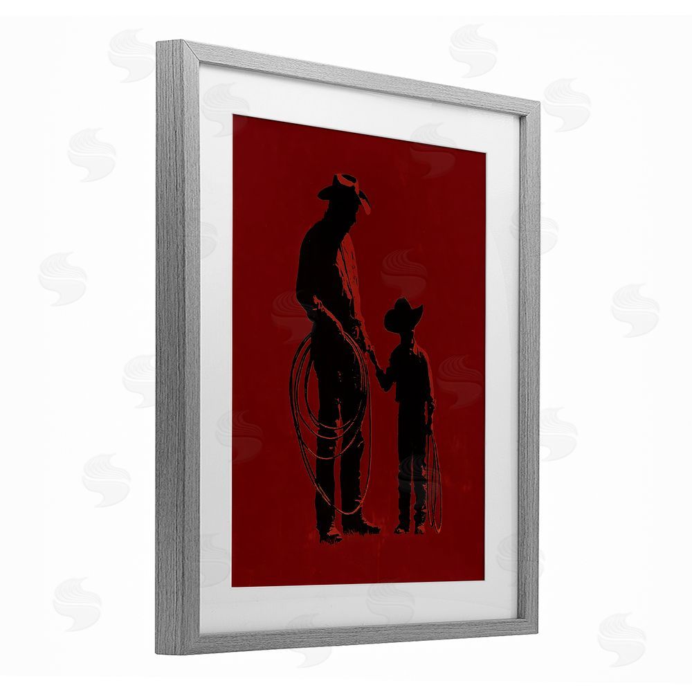 Arlington Prints Burgundy Cowboy Father & Son Gray Framed Print Under Glass Wall Art