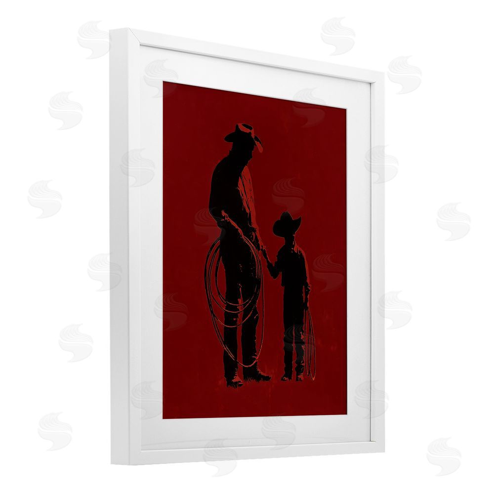 Arlington Prints Burgundy Cowboy Father & Son White Framed Print Under Glass Wall Art
