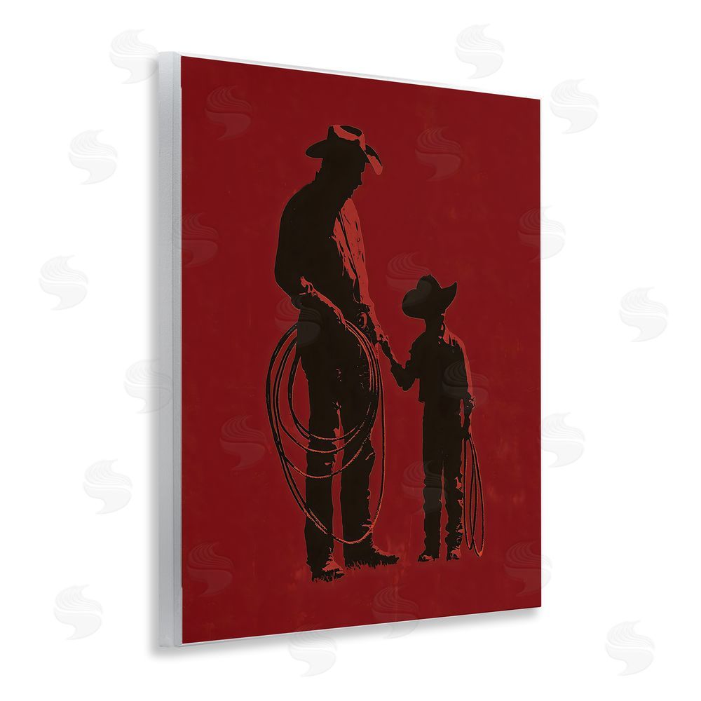 Arlington Prints Burgundy Cowboy Father & Son Wooden Wall Plaque Art Print