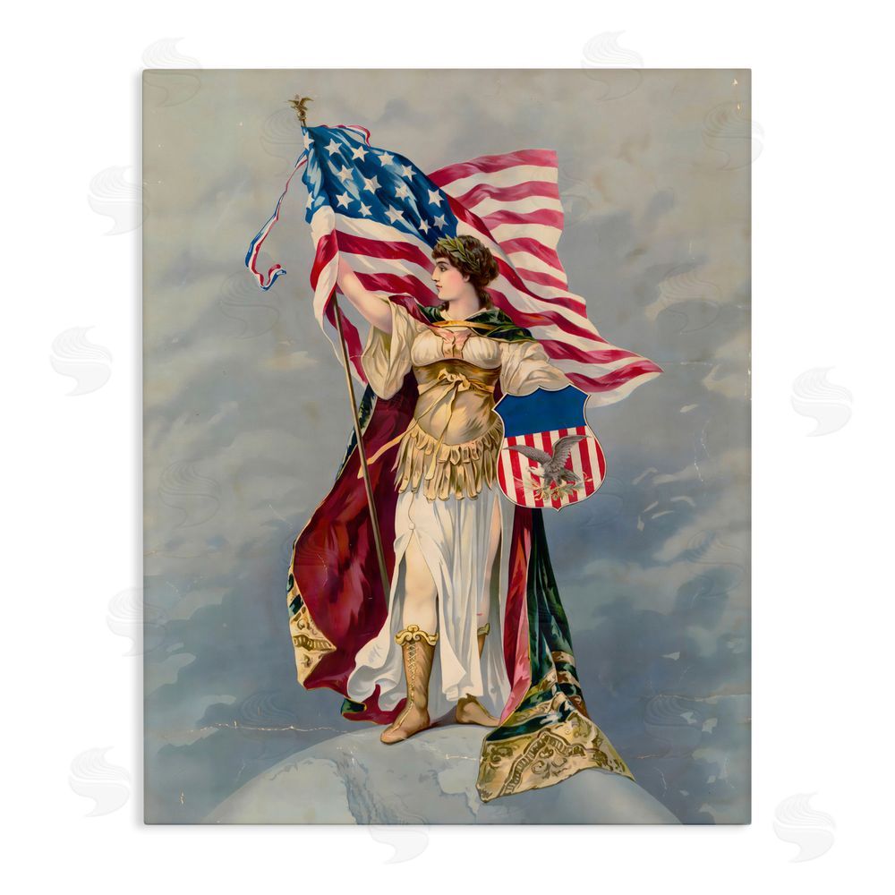 Arlington Prints Columbia Standing with American Flag Stretched Canvas Wall Art