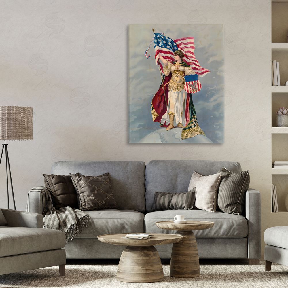 Arlington Prints Columbia Standing with American Flag Stretched Canvas Wall Art in Room