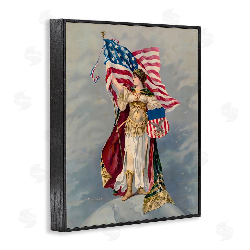 Arlington Prints Columbia Standing with American Flag Black Framed Giclee Wall Art Print