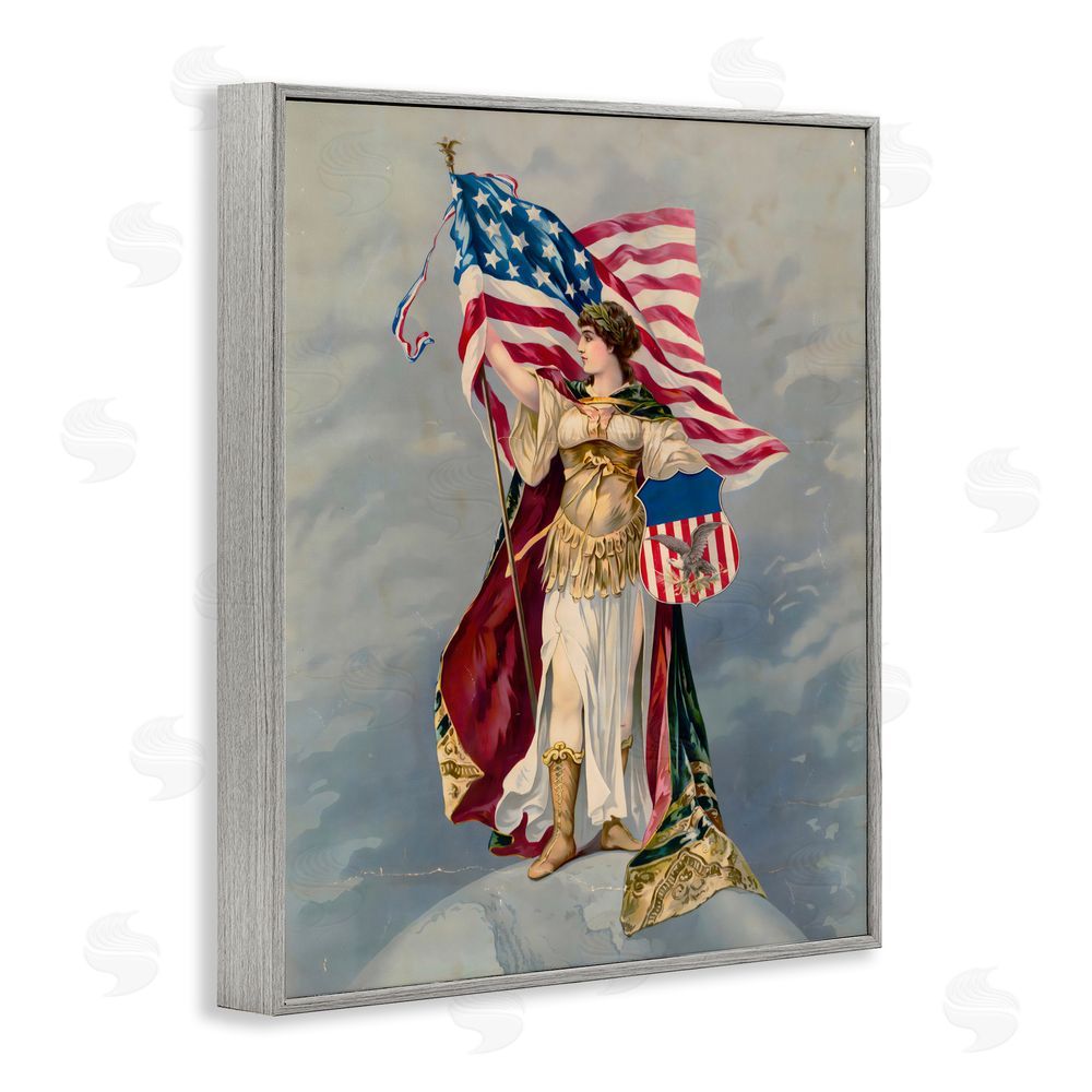 Arlington Prints Columbia Standing with American Flag Gray Framed Giclee Wall Art Print