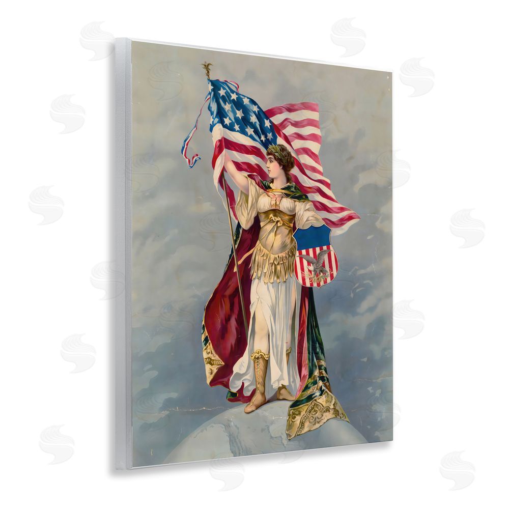 Arlington Prints Columbia Standing with American Flag Wall Plaque with Fixed Lithograph Print