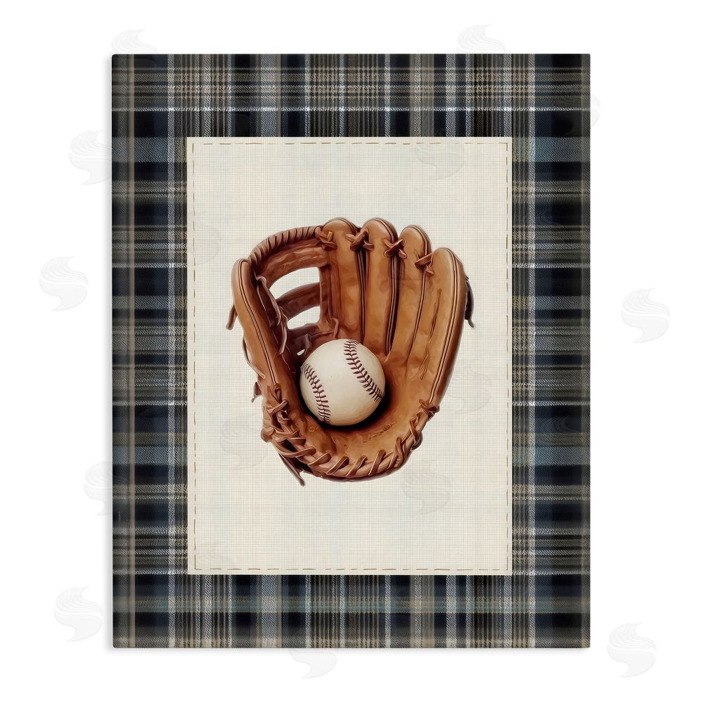 Arlington Prints Baseball Glove with Plaid Stretched Canvas Wall Art