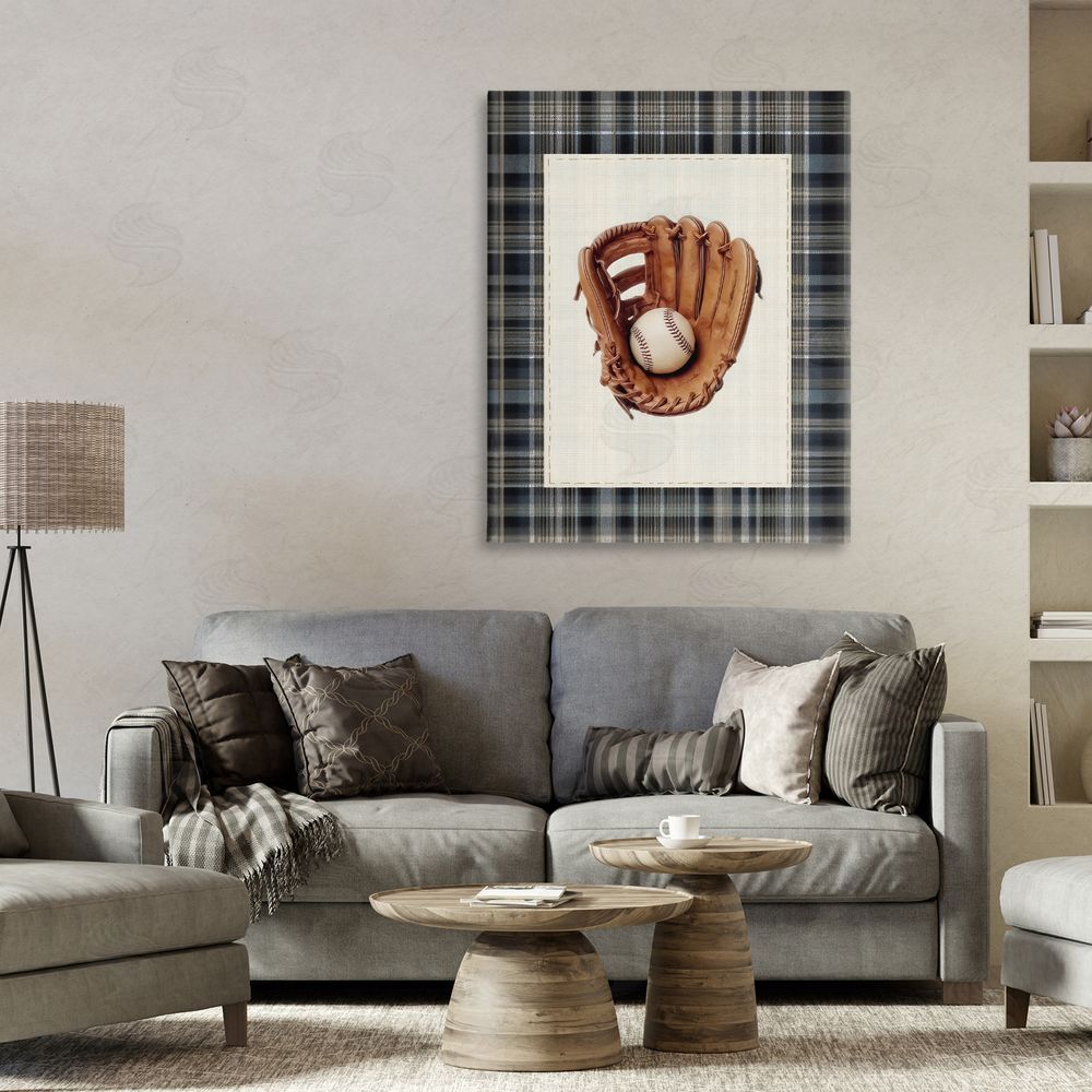 Arlington Prints Baseball Glove with Plaid Stretched Canvas Wall Art in Room