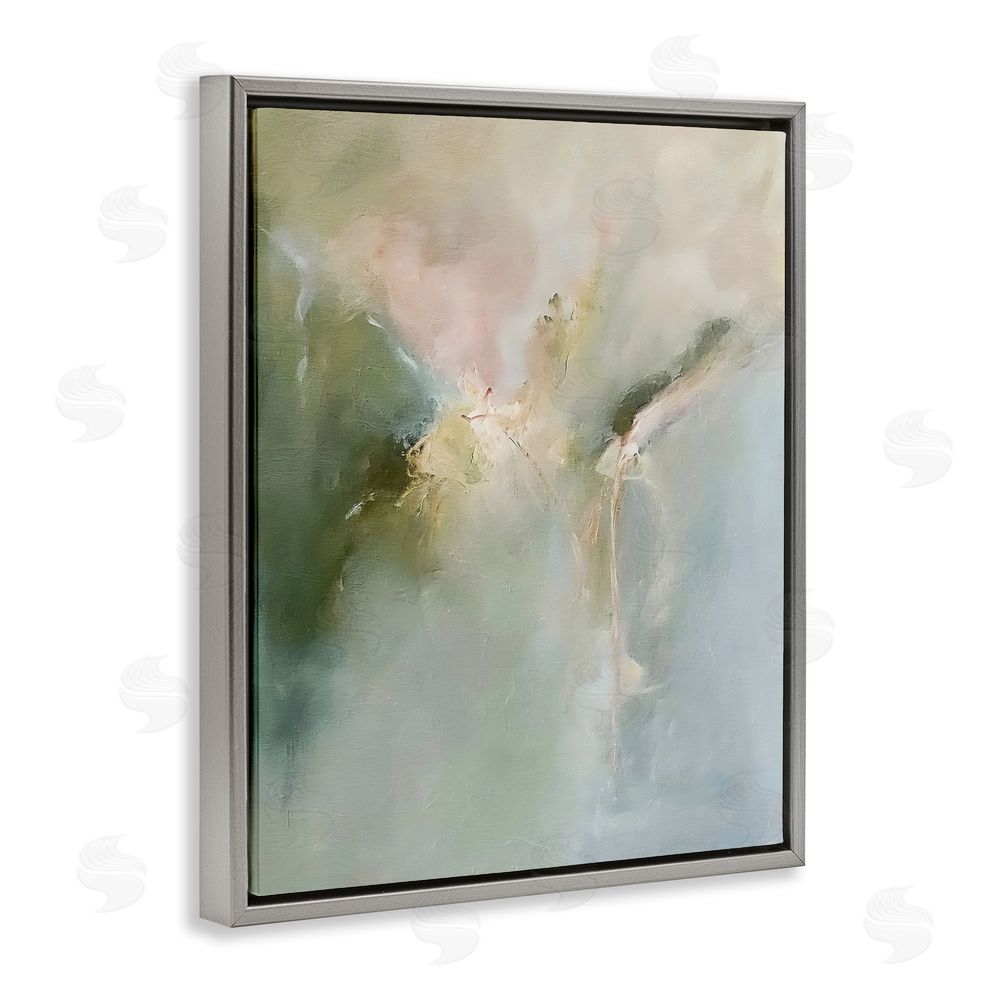 Riley B Ethereal Brushwork Harmony Gray Floating Framed Canvas Wall Art