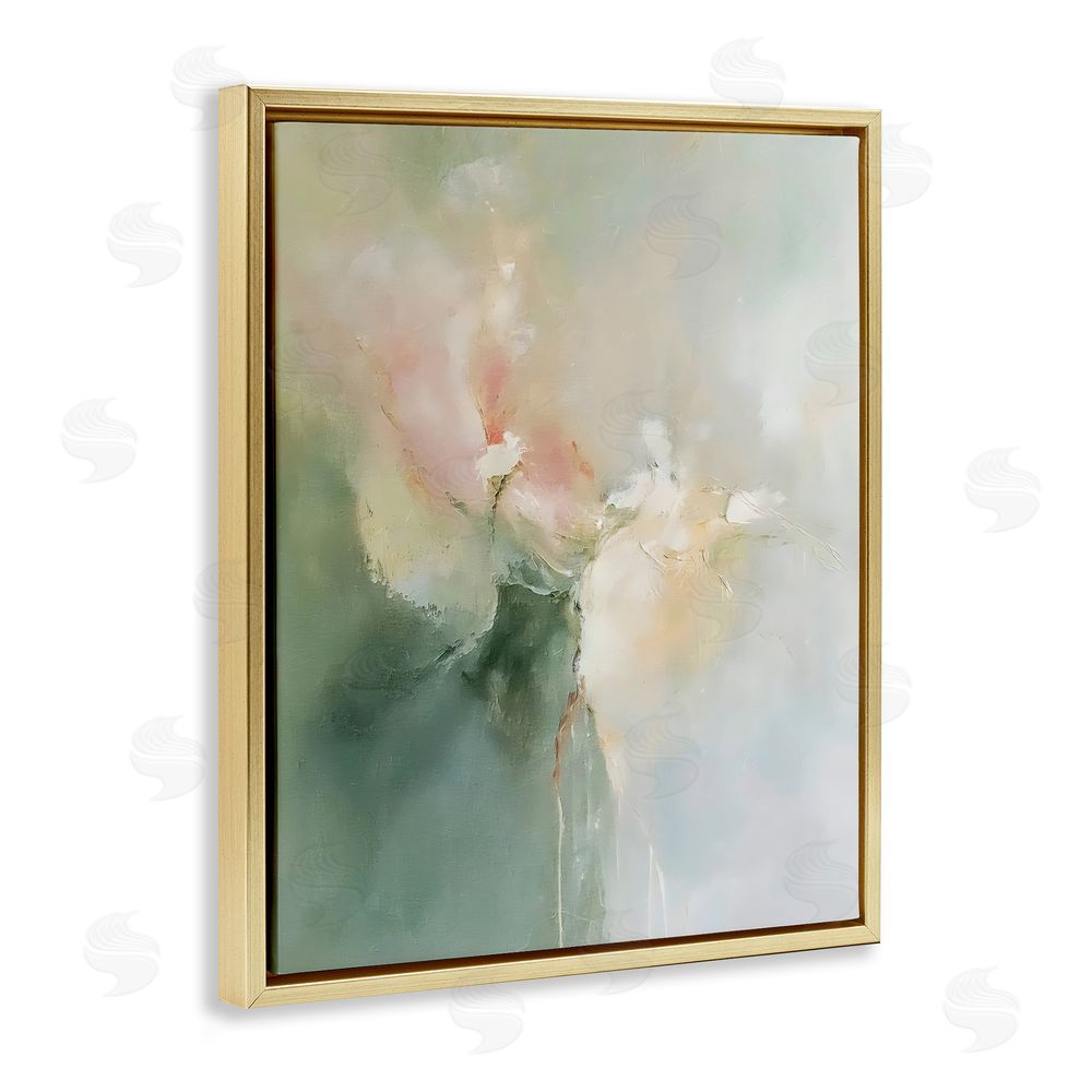 Riley B Ethereal Brushwork Abstraction Gold Floating Framed Canvas Wall Art