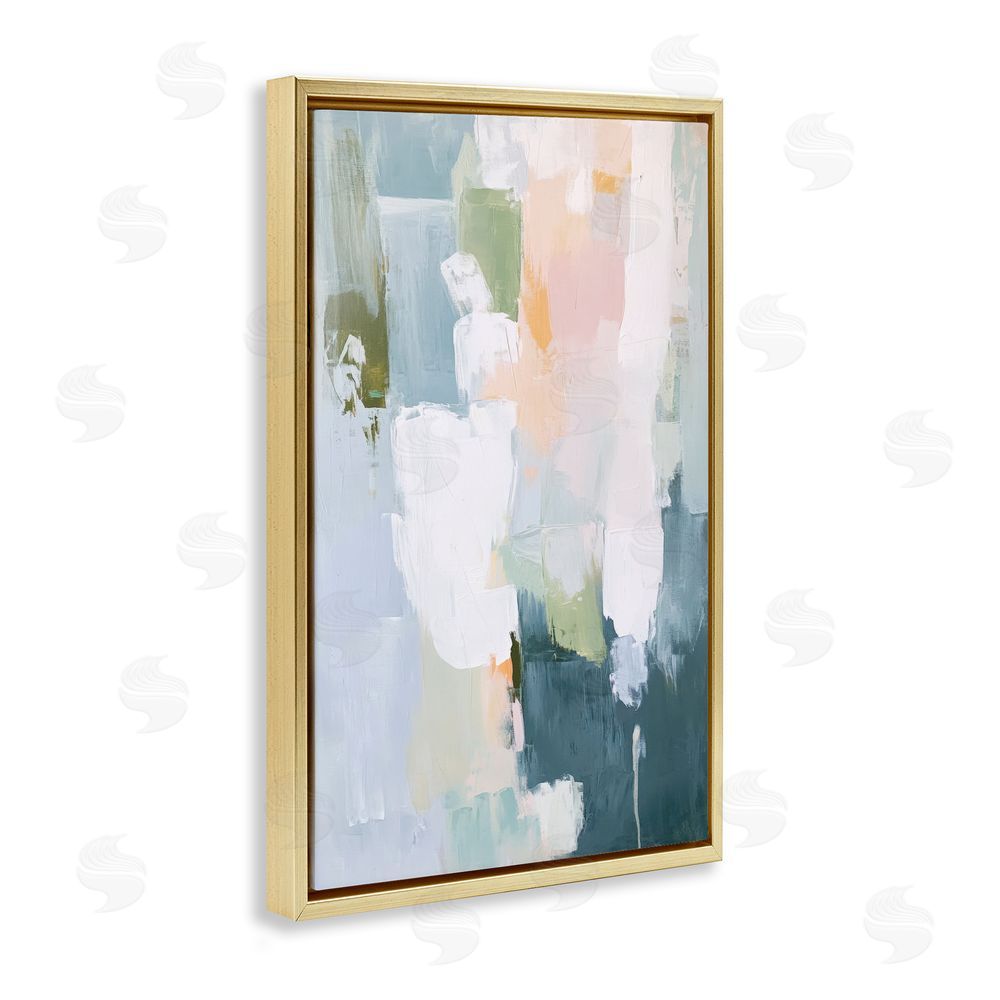 Petal Prints Design Abstract Pastel Brushstroke Composition Gold Floating Frame Stretched Canvas Wall Art Print