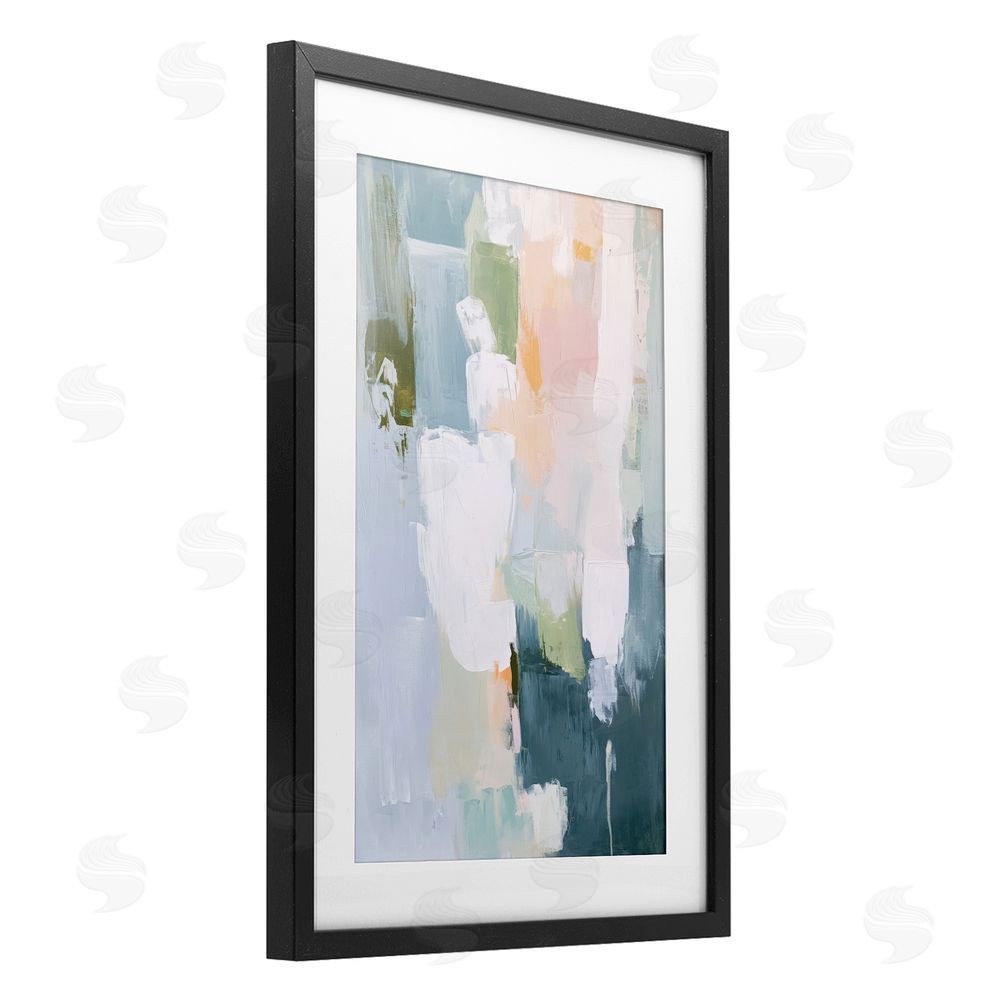 Petal Prints Design Abstract Pastel Brushstroke Composition Black Framed Print Under Glass with Matting Wall Art