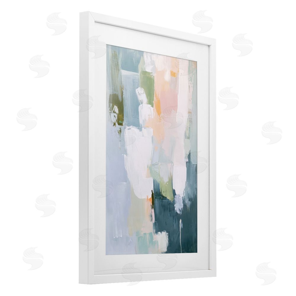 Petal Prints Design Abstract Pastel Brushstroke Composition White Framed Print Under Glass with Matting Wall Art