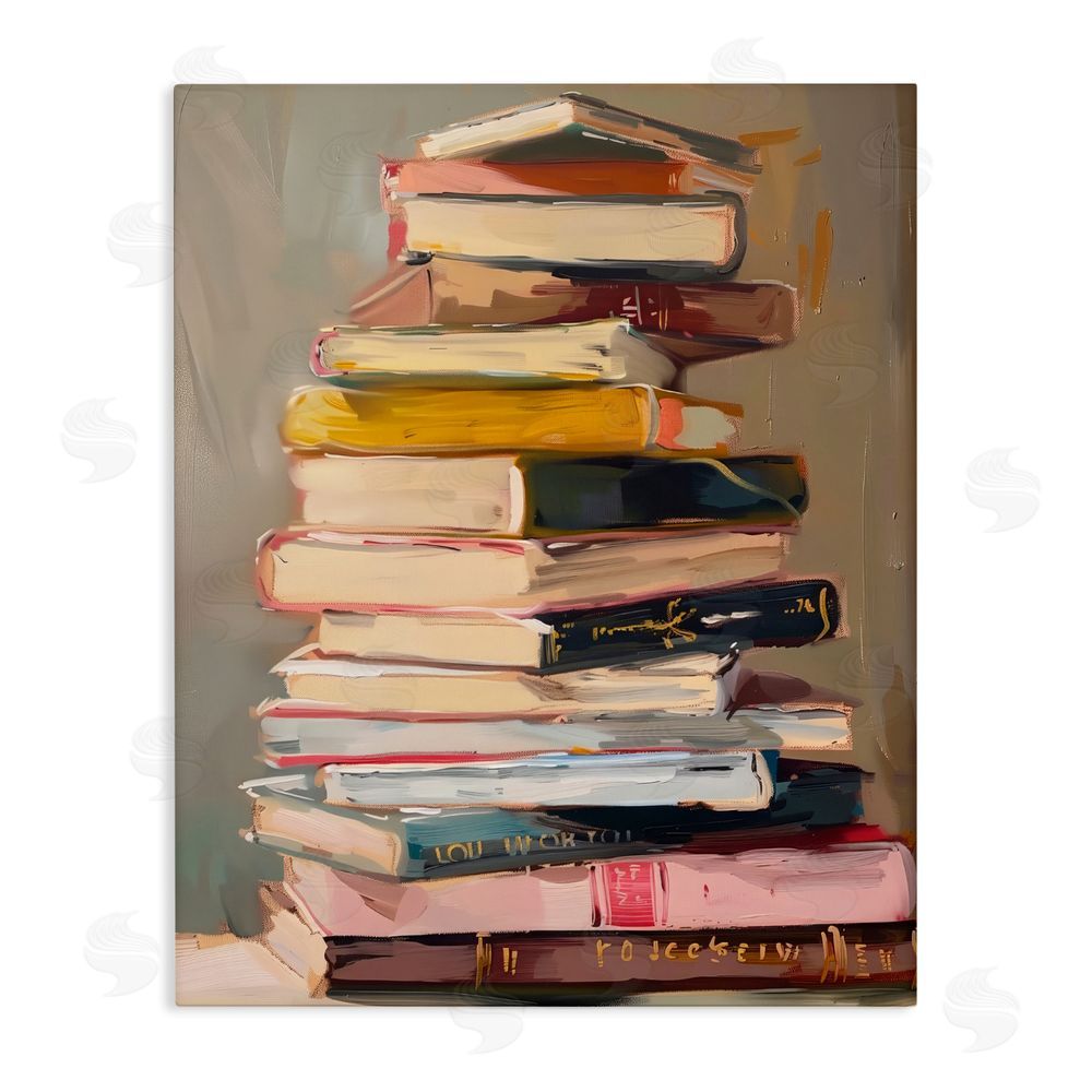 LSR Design Studio Well Loved Bookstack Stretched Canvas Wall Art Print
