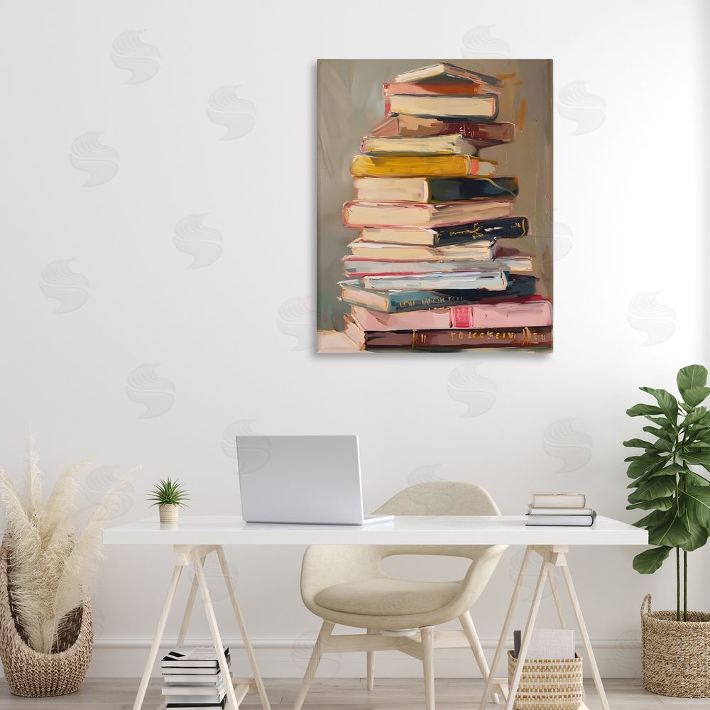 LSR Design Studio Well Loved Bookstack Stretched Canvas on Wall