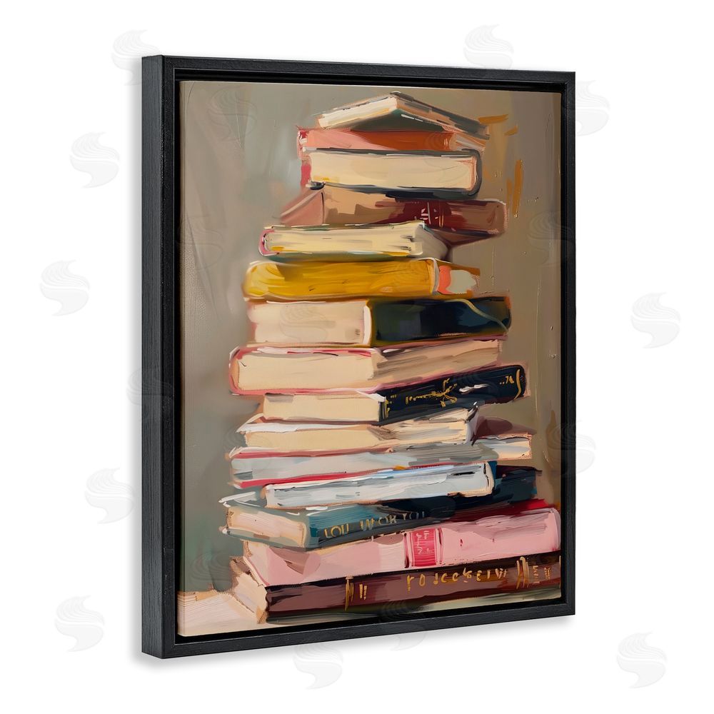 LSR Design Studio Well Loved Bookstack Black Floating Framed Canvas Wall Art Print