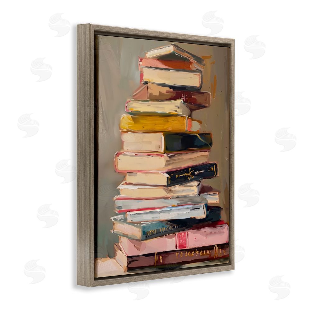 LSR Design Studio Well Loved Bookstack Brown Floating Framed Canvas Wall Art Print
