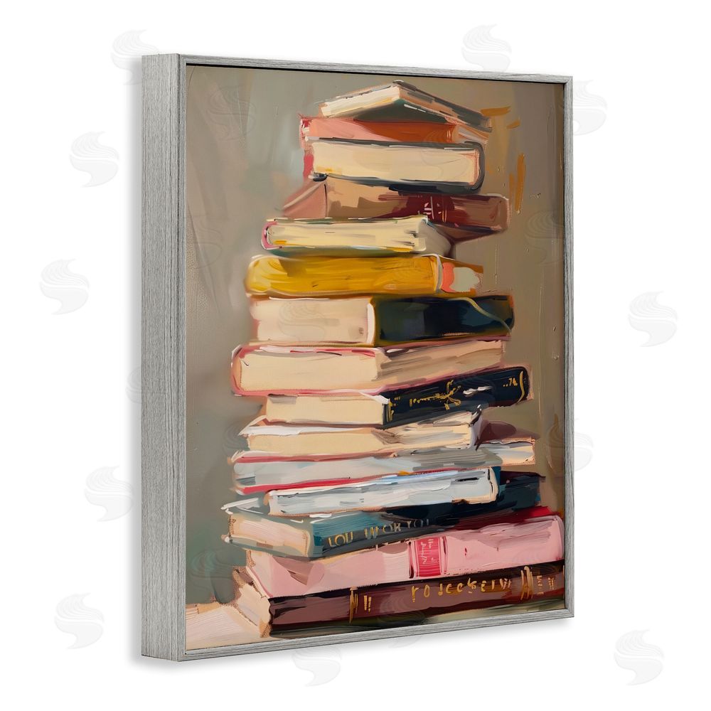 LSR Design Studio Well Loved Bookstack Gray Framed Giclee Wall Art Print