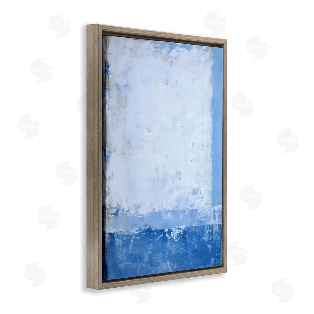Gina Kelly Blue & White Abstract Brown Floating Frame Stretched Canvas Wall Art Print