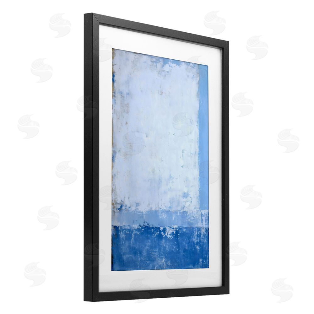 Gina Kelly Blue & White Abstract Black Framed Print Under Glass with Matting Wall Art