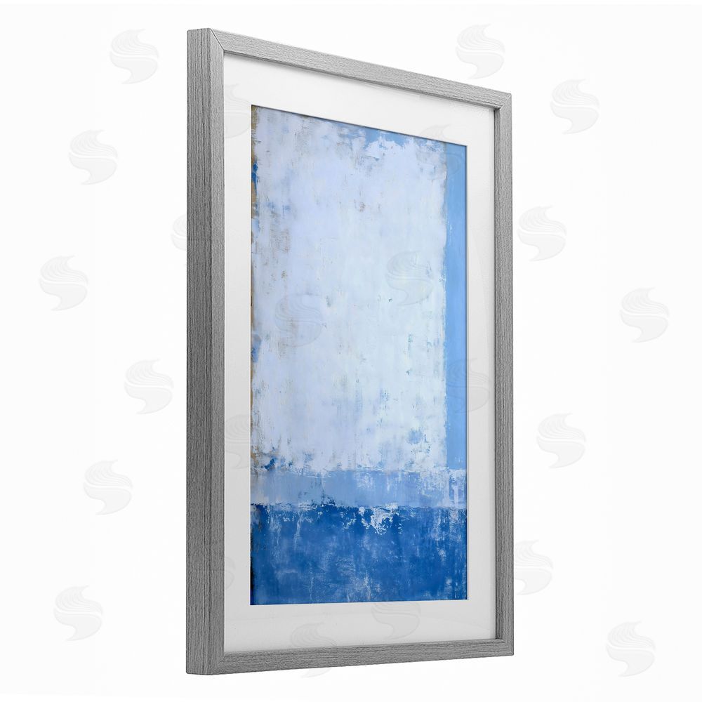 Gina Kelly Blue & White Abstract Gray Framed Print Under Glass with Matting Wall Art