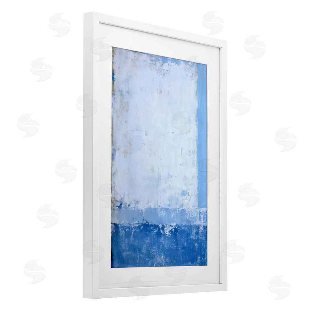 Gina Kelly Blue & White Abstract White Framed Print Under Glass with Matting Wall Art