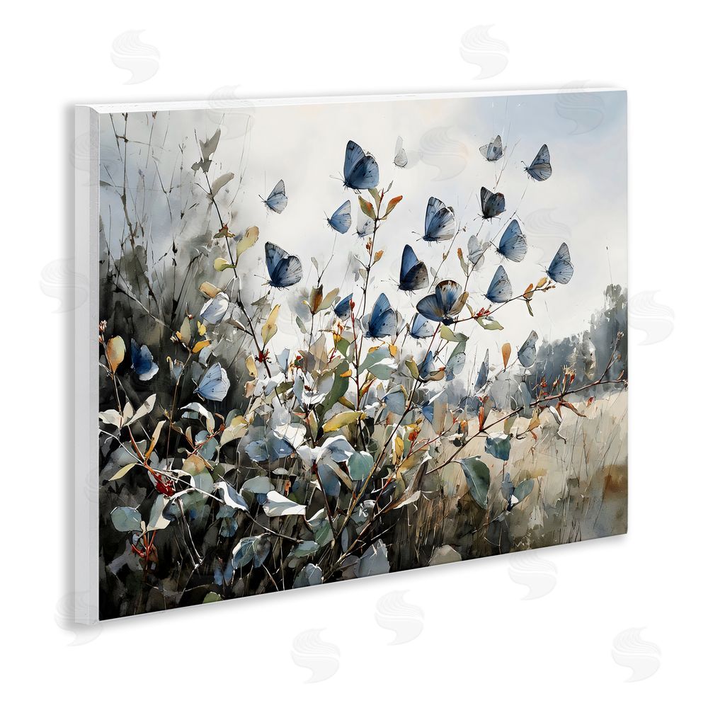 Franklyn Gregory Blue Butterflies Among Meadow Leaves Wall Plaque Art Print with White Foil Wrap