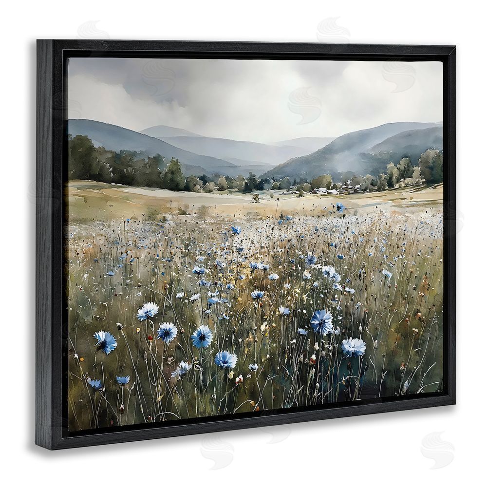 Franklyn Gregory Sapphire Speckled Fields Black Floating Framed Canvas Wall Art Print