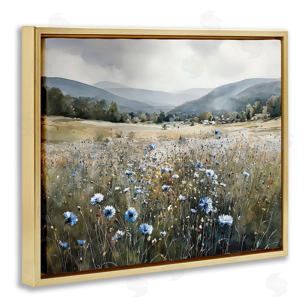 Franklyn Gregory Sapphire Speckled Fields Gold Floating Framed Canvas Wall Art Print