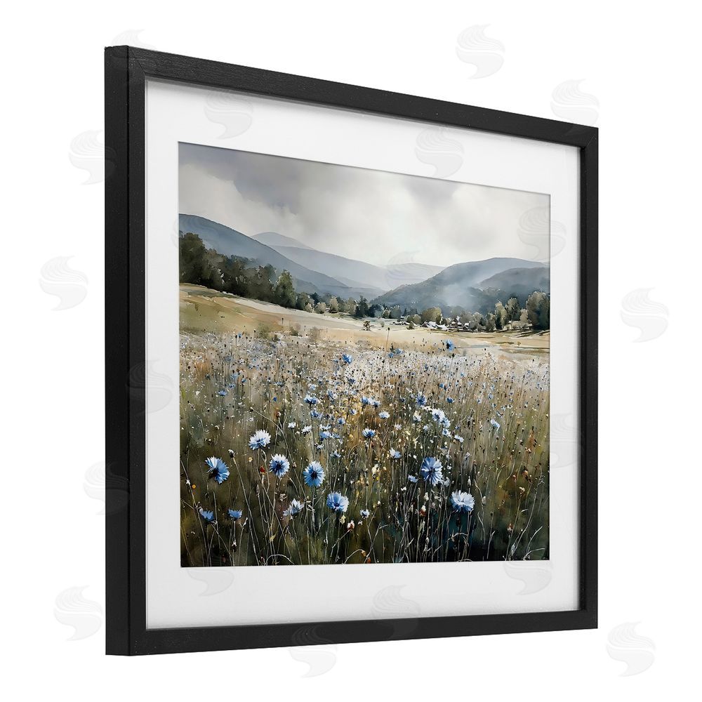 Franklyn Gregory Sapphire Speckled Fields Black Framed Print Under Glass with White Mat Wall Art