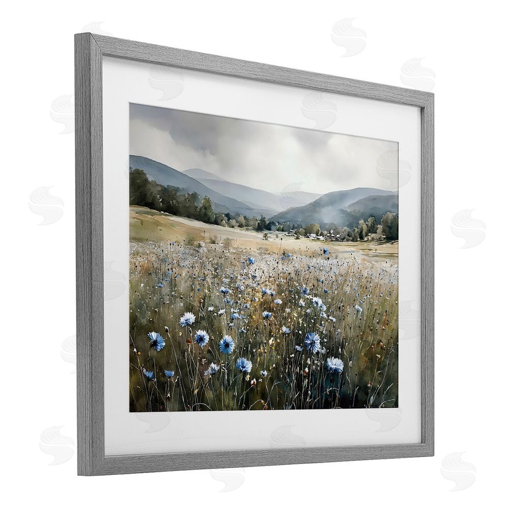 Franklyn Gregory Sapphire Speckled Fields Gray Framed Print Under Glass with White Mat Wall Art
