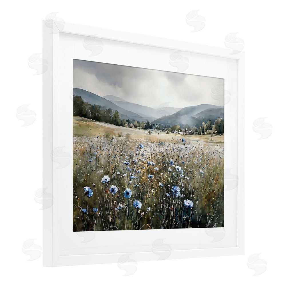 Franklyn Gregory Sapphire Speckled Fields White Framed Print Under Glass with White Mat Wall Art