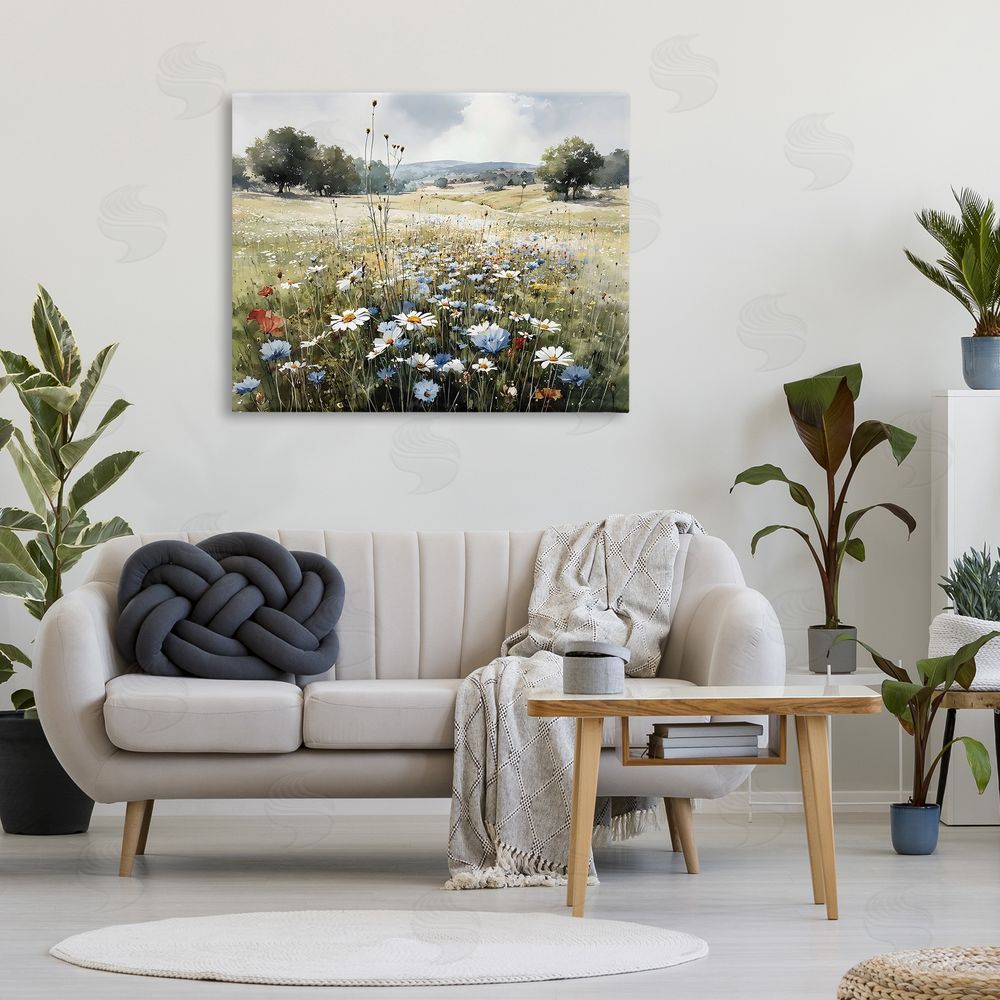 Franklyn Gregory Calm Meadow of Wildflowers Stretched Canvas Wall Art Print in Room