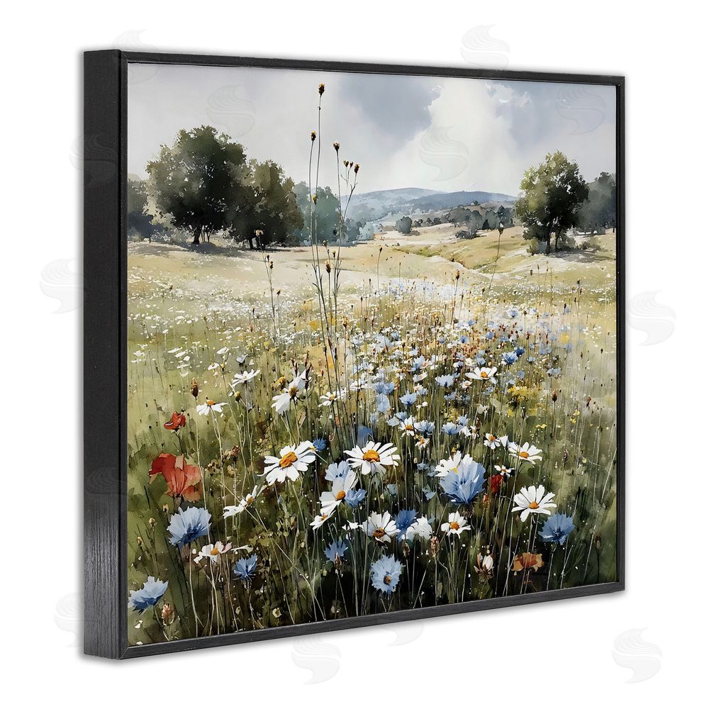 Franklyn Gregory Calm Meadow of Wildflowers Black Framed Giclee Wall Art Print