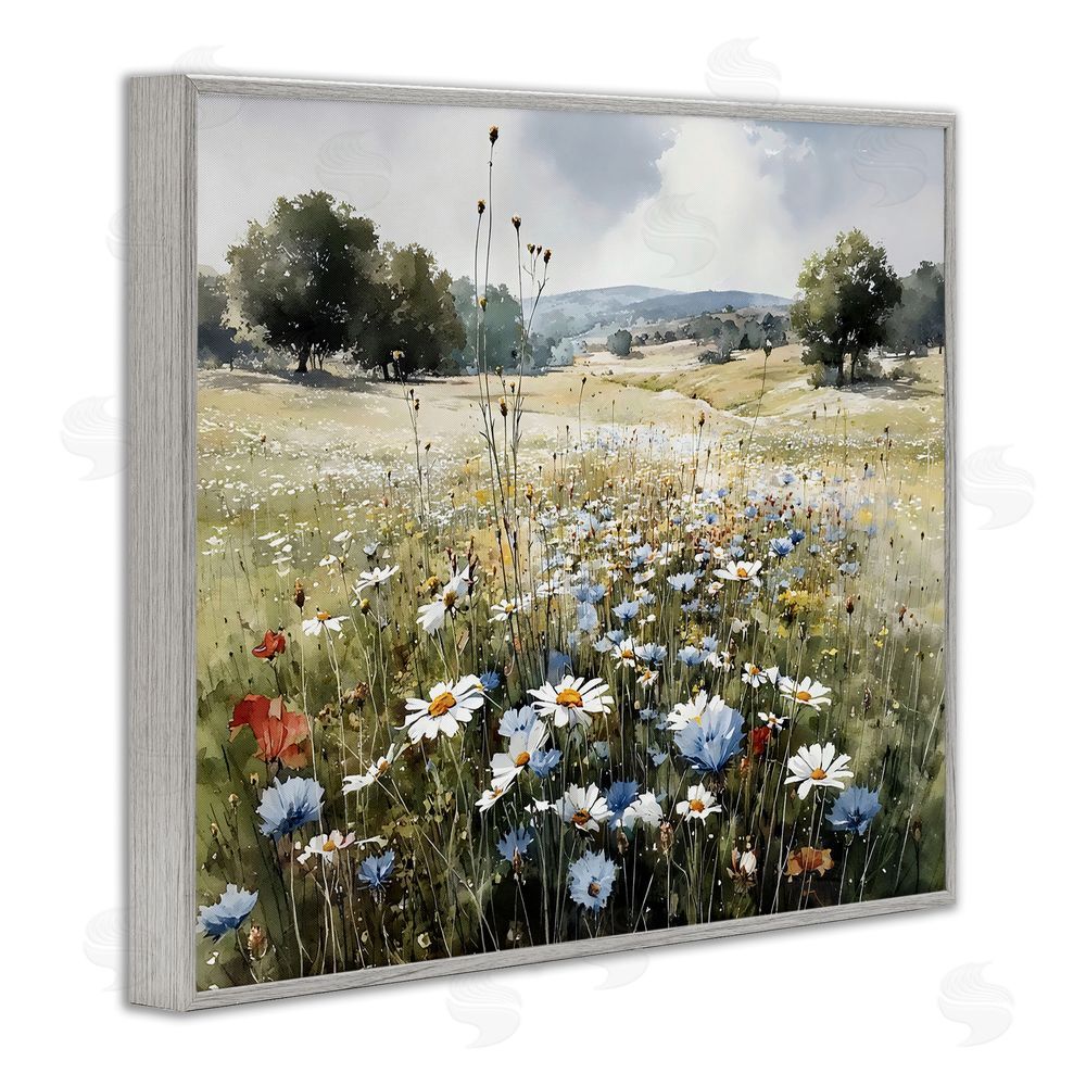 Franklyn Gregory Calm Meadow of Wildflowers Gray Framed Giclee Wall Art Print