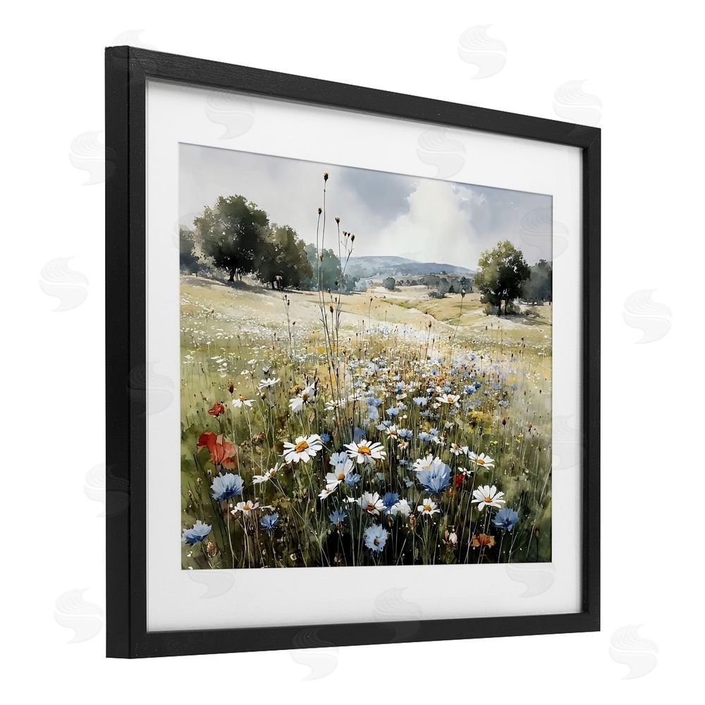 Franklyn Gregory Calm Meadow of Wildflowers Black Framed Print Under Glass with Matting Wall Art