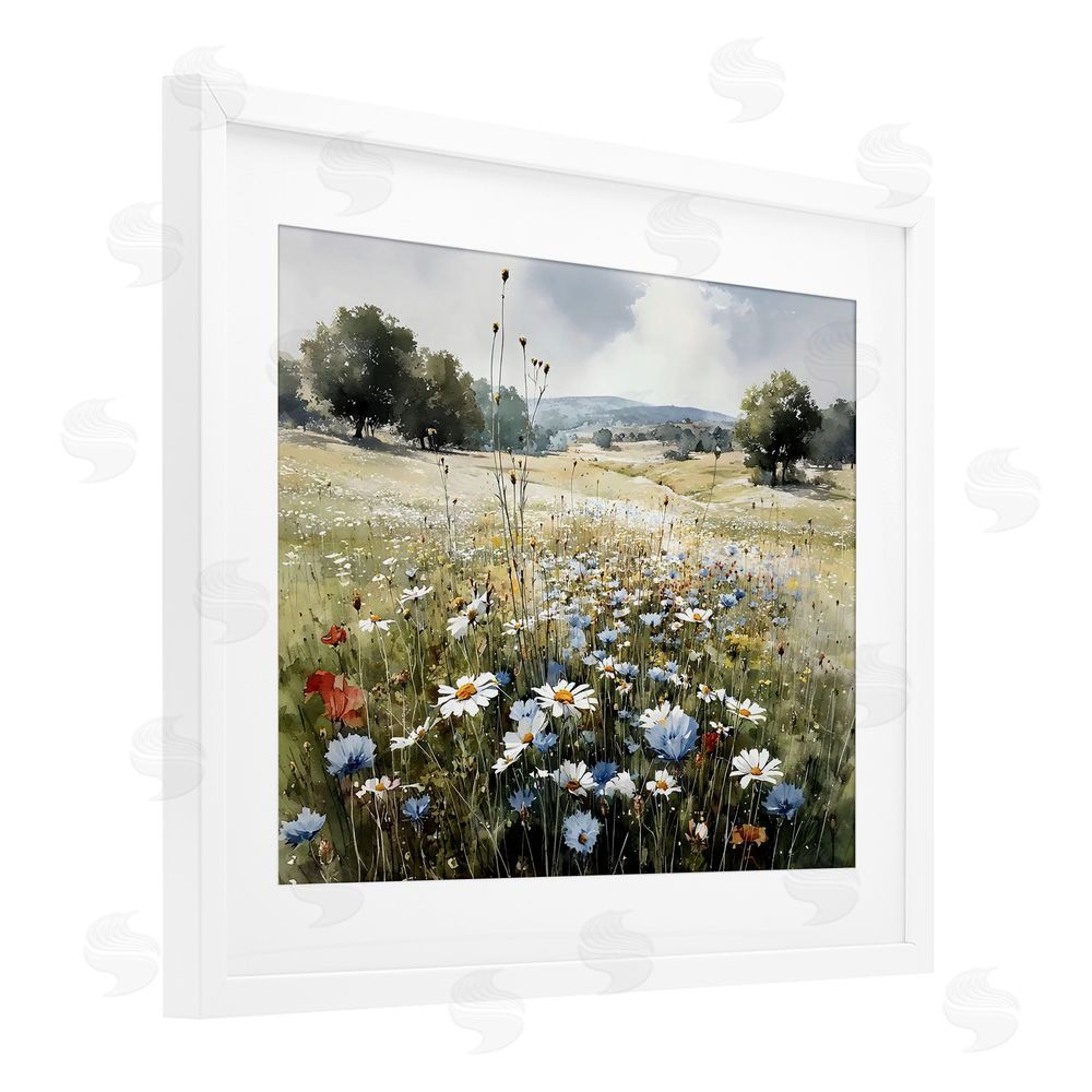 Franklyn Gregory Calm Meadow of Wildflowers White Framed Print Under Glass with Matting Wall Art