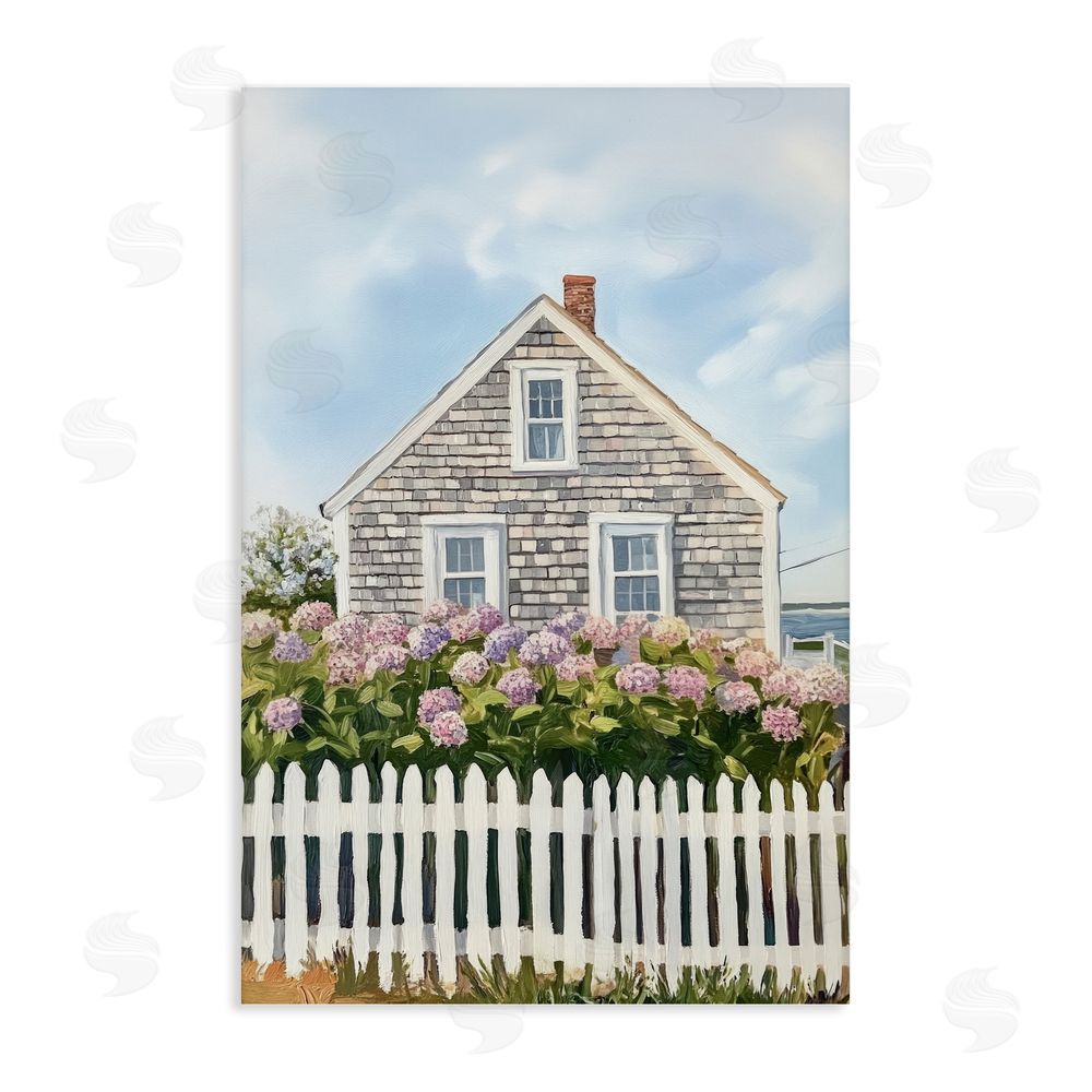 Sisi and Seb Coastal Cottage Hydrangea Garden Stretched Canvas Wall Art