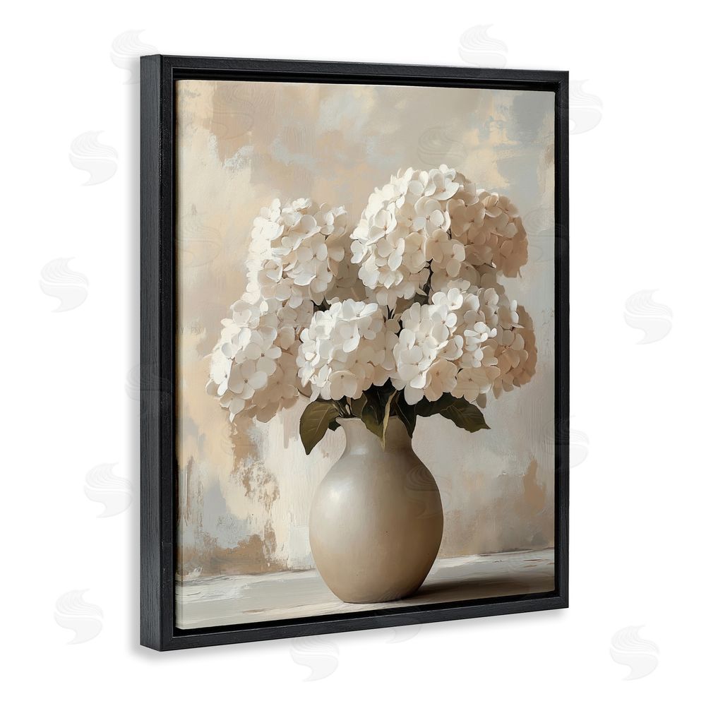 LSR Design Studio Vase of Hydrangeas in Bloom Black Floating Framed Canvas Wall Art Print