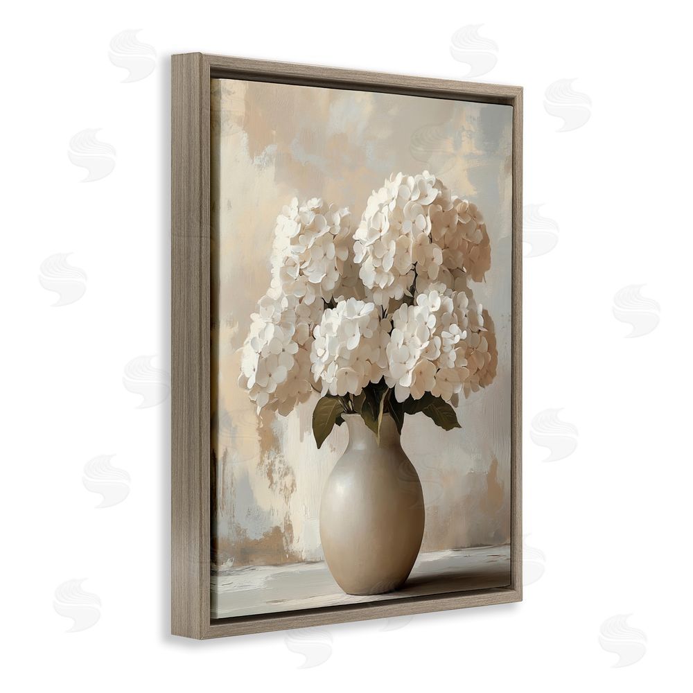 LSR Design Studio Vase of Hydrangeas in Bloom Brown Floating Framed Canvas Wall Art Print